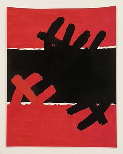 Red and Black Abstract Pochoir in Guache, by Guiseppe Capogrossi, 1957