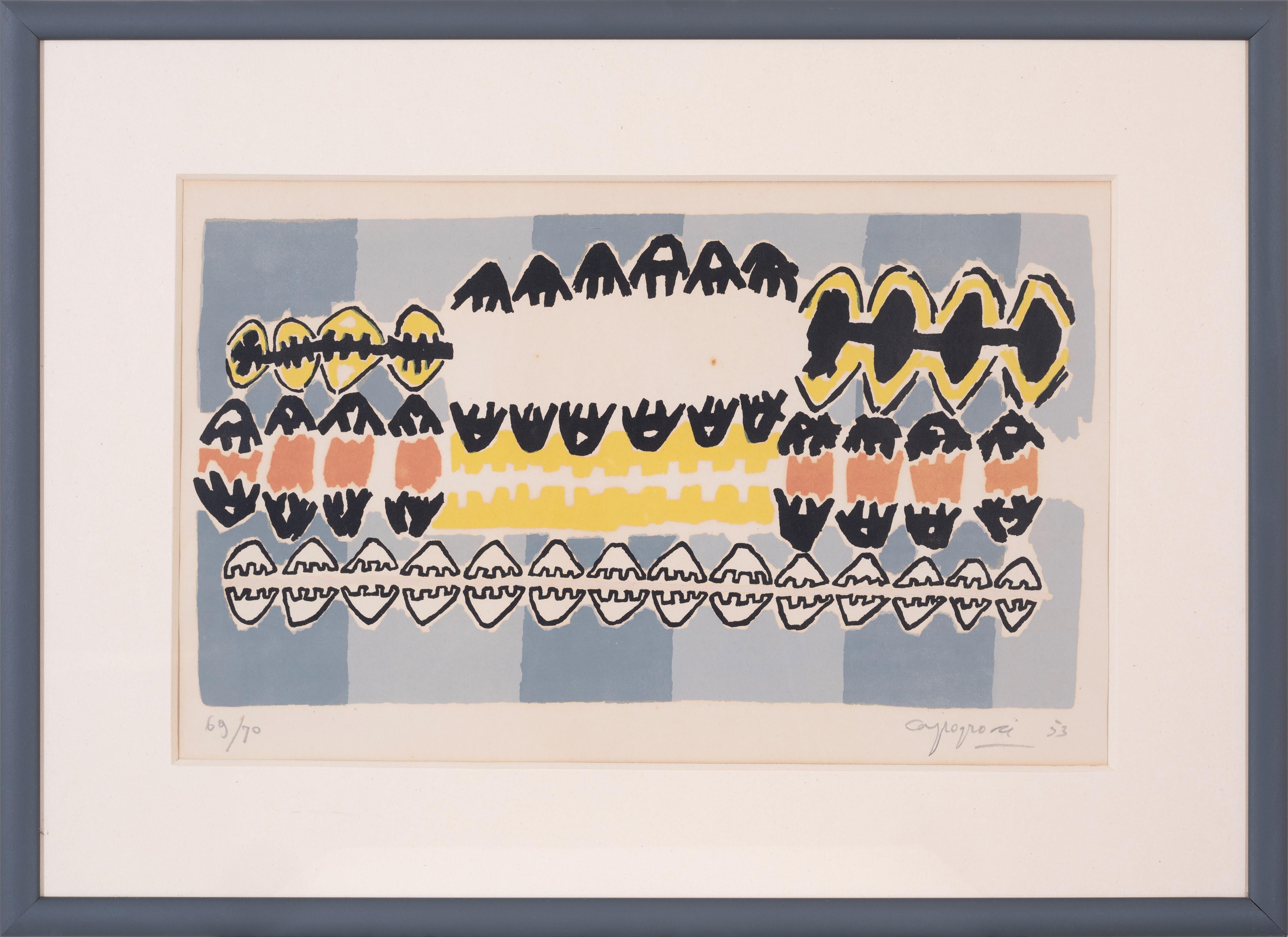 Giuseppe Capogrossi (1900-1972) - Litografía coloreada sobre papel - 1953 en venta 1