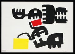 Vintage "Superficie 324" Modernist Abstract Black, Red and Yellow Serigraph