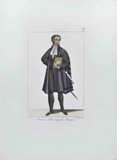 Antique "Mazziere" of the Pontifical Chapel - Etching by Giuseppe Capparoni - 1827