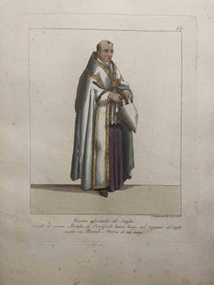 Antique The Bishop Assistant at the Pontifical... - Etching by Giuseppe Capparoni - 1828