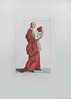 Antique The Cardinal Wearing the Cape - Etching by Giuseppe Capparoni - 1827