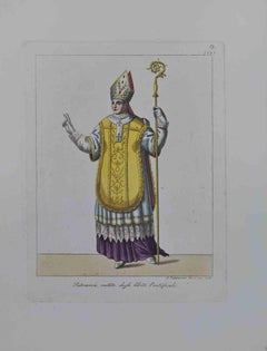 Antique The  Patriarch Dressed with Papal Clothes - Etching by Giuseppe Capparoni - 1828