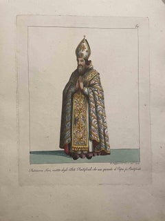 Antique The Patriarch Siro in Pontifical Dress - Etching by Giuseppe Capparoni - 1828