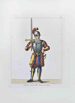 Antique The  Swiss Guard - Etching by Giuseppe Capparoni - 1828