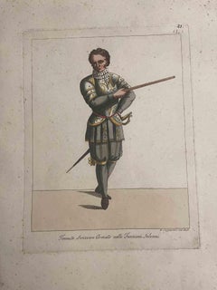 Antique The Swiss  Lieutenant - Etching by Giuseppe Capparoni - 1828