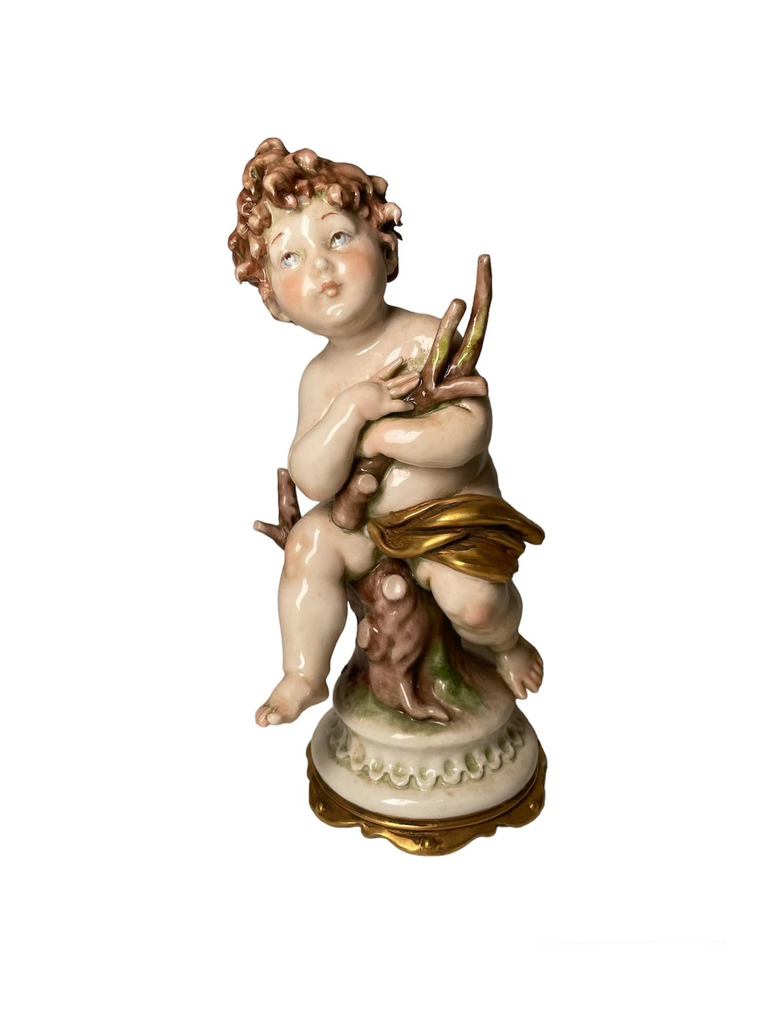 Hand-Painted Giuseppe Cappe Porcelain Set Of Four Season’s Cherubs Figurines