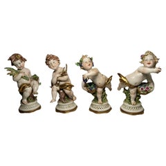 Giuseppe Cappe Porcelaine Set Of Four Season's Cherubs Figurines 