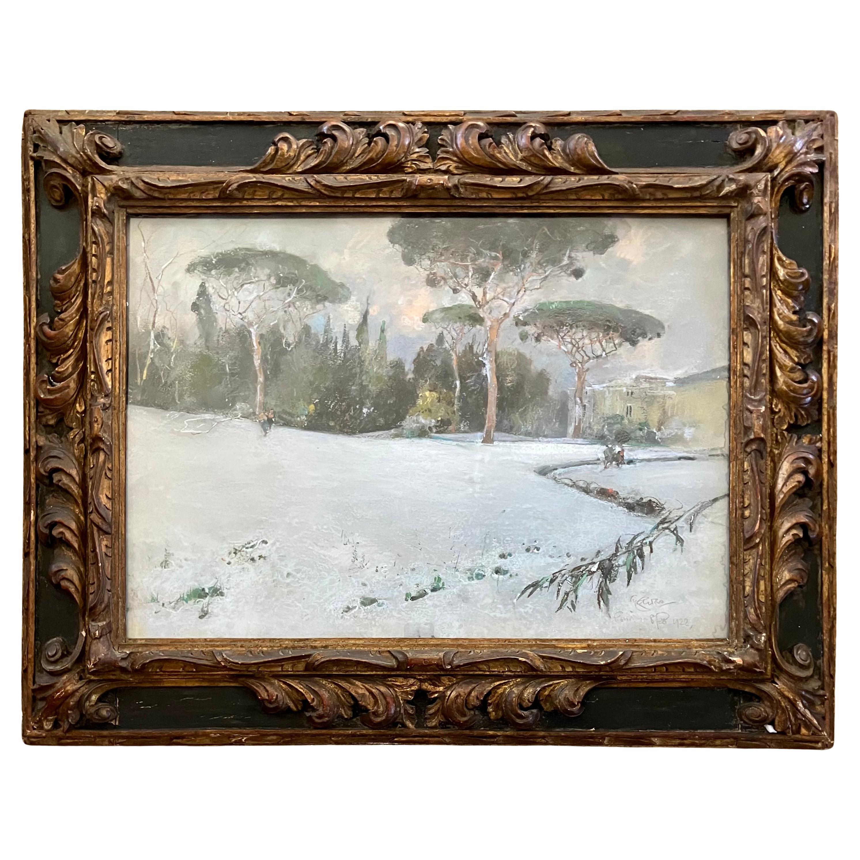 Giuseppe Casciaro (1861 - 1941) Villa Floridiana sotto la neve, Napoli 1922 in vendita