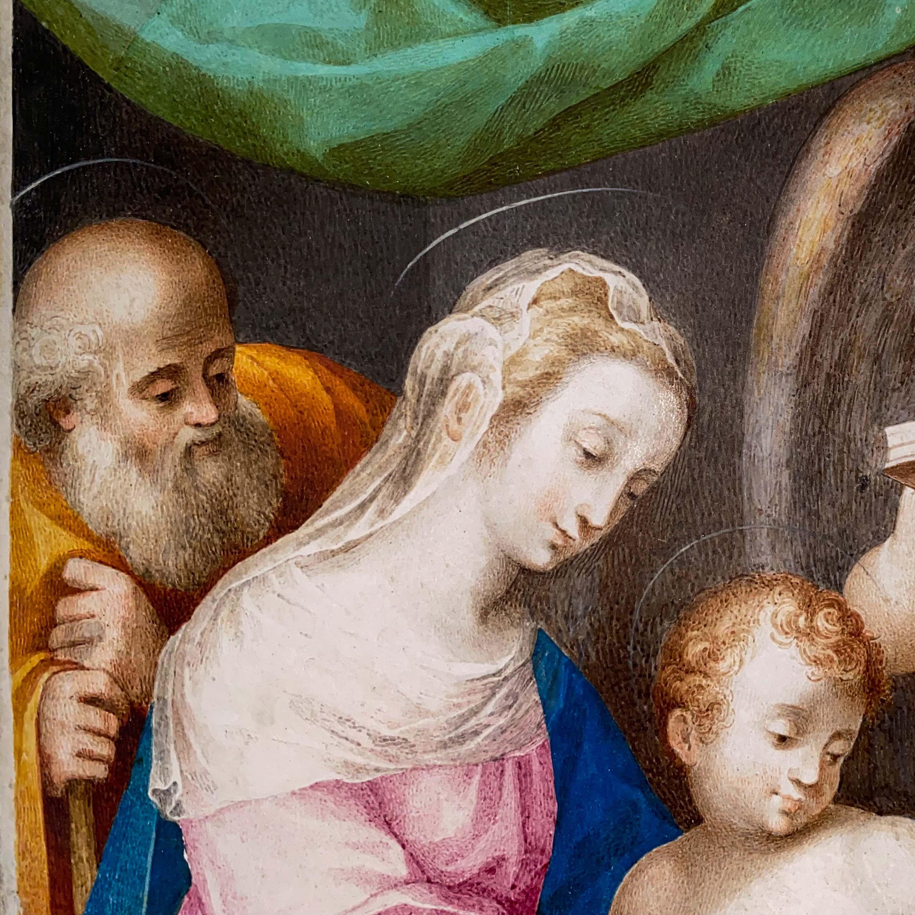 Italian Renaissance Tempera on Parchment Painting Holy Family by Giuseppe Cesari For Sale 4