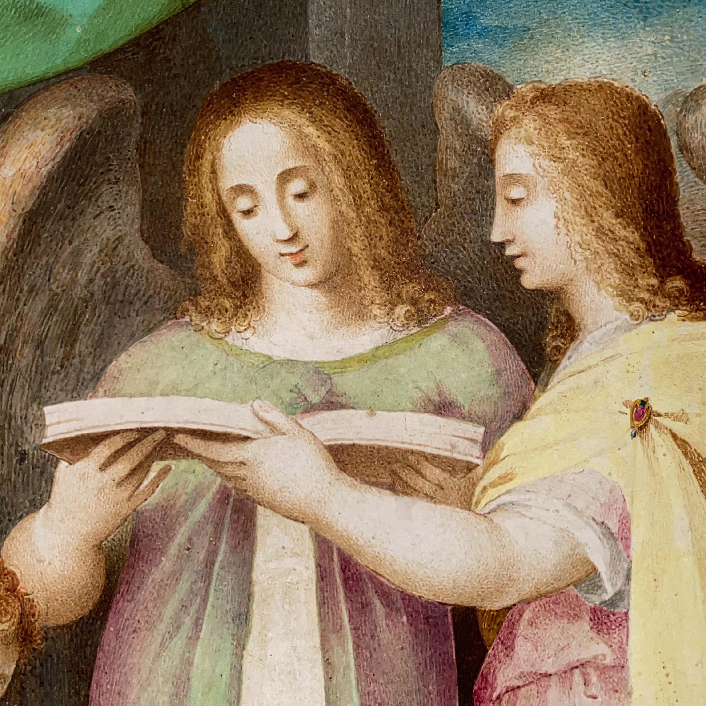 Italienische Tempera der Renaissance auf Pergamentmalerei der Heiligen Familie der Renaissance von Giuseppe Cesari im Angebot 5