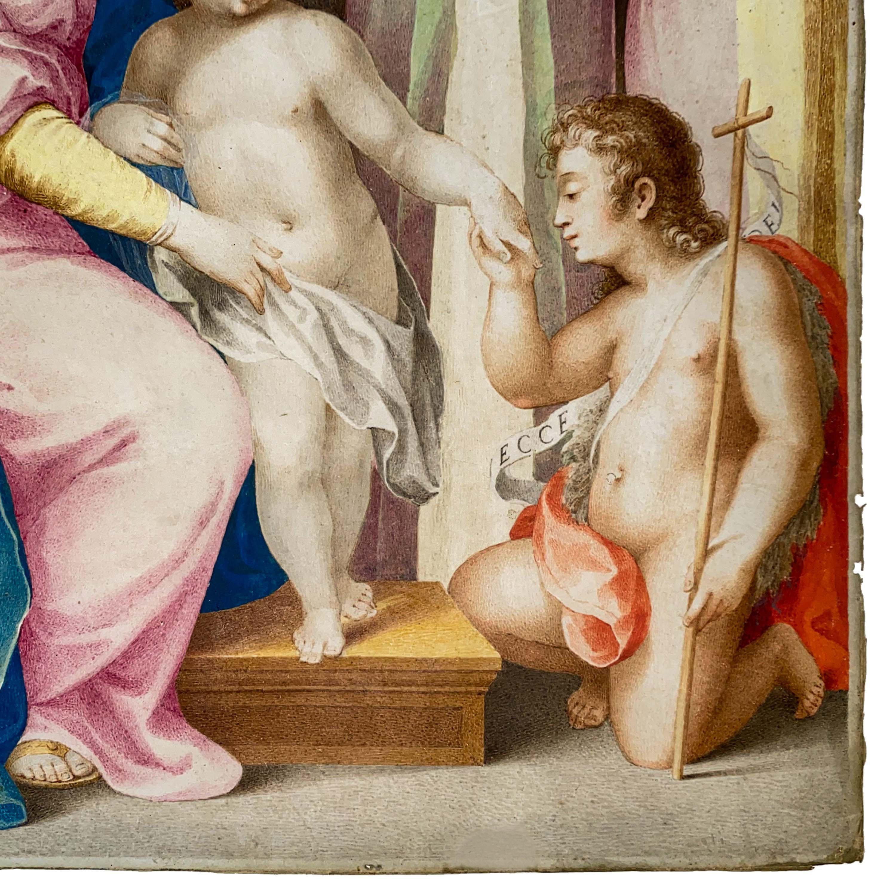 Italienische Tempera der Renaissance auf Pergamentmalerei der Heiligen Familie der Renaissance von Giuseppe Cesari im Angebot 2