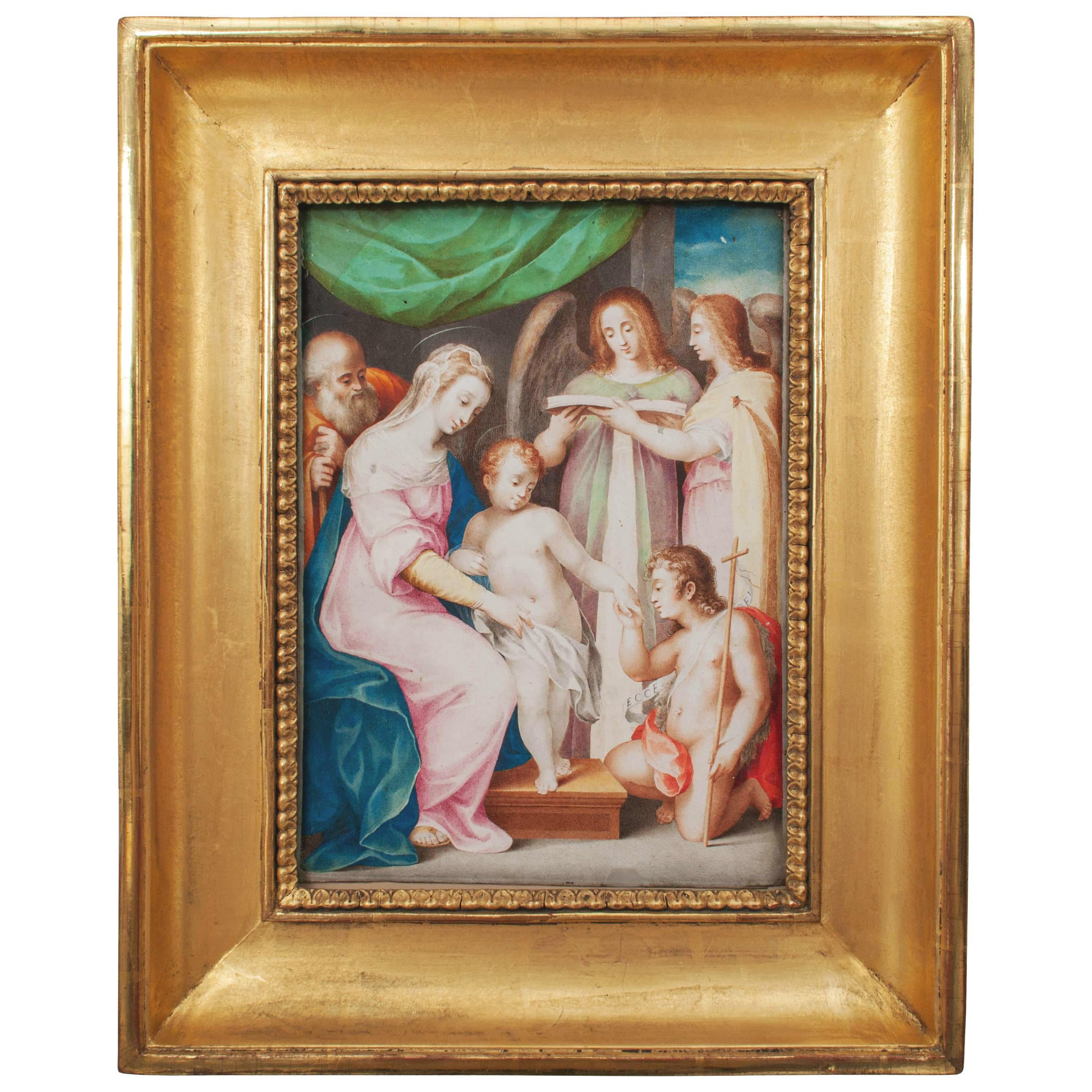 GIUSEPPE CESARI IL CAVALIER D'ARPINO Figurative Painting - Italian Renaissance Tempera on Parchment Painting Holy Family by Giuseppe Cesari