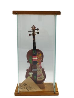 Violin - Collage et assemblage dans un étui en plexiglas, Italie, années 1970