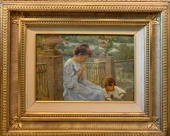 "Afternoon on the terrace" Oil cm. 40 x 30 , 19th, 1890 , impressionisme,  