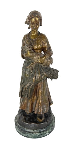 "Dutch Girl with Lamb" in Bronze and Marble by Giuseppe Joseph D'Aste