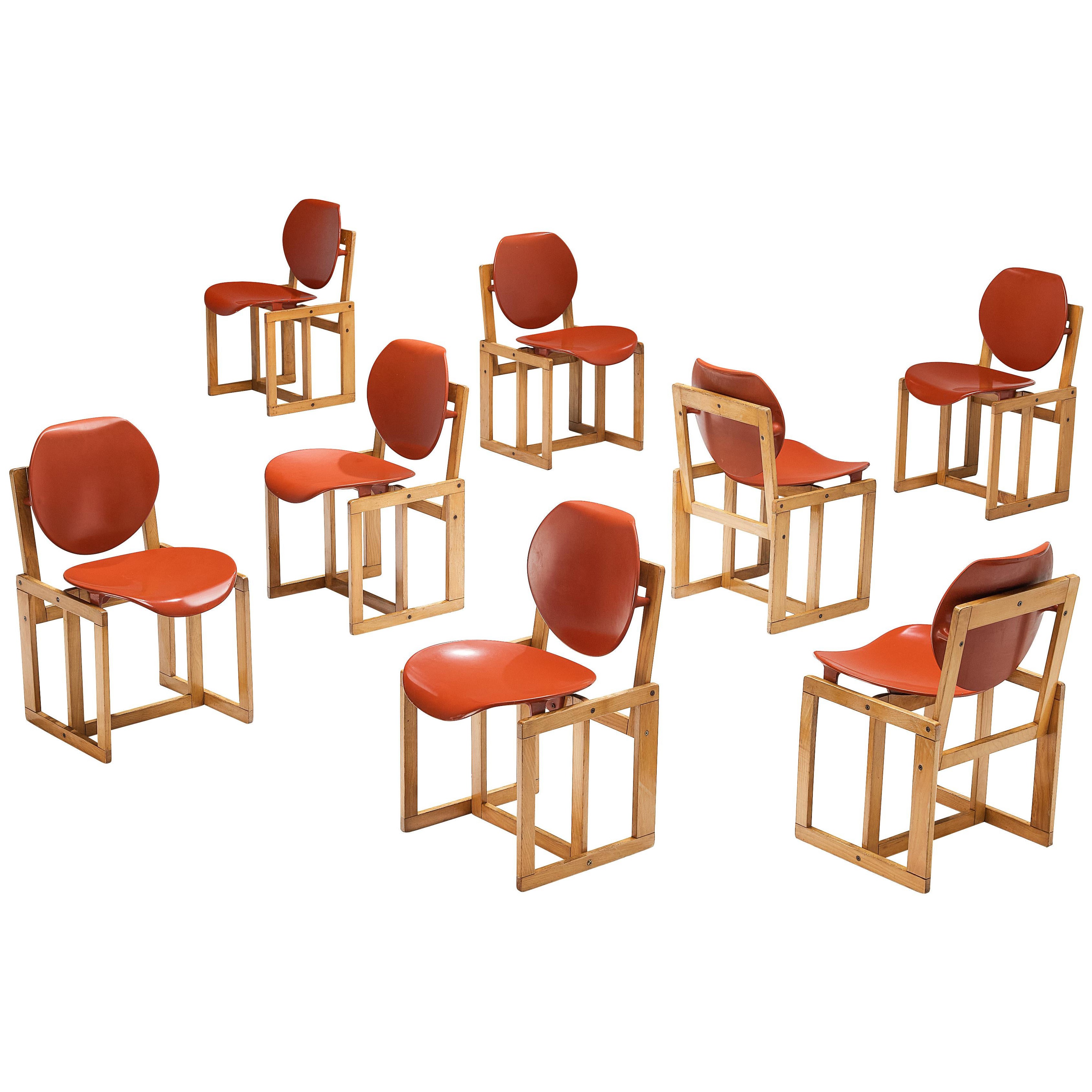 Giuseppe Davanzo Set of Eight Dining Chairs 'Serena' in Elm For Sale