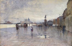 Rain - Riva Degli Schiavone, Venice - Figures in Cityscape by Giuseppe De Nittis