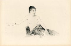 Antique "Femme assise sur un canape" original etching
