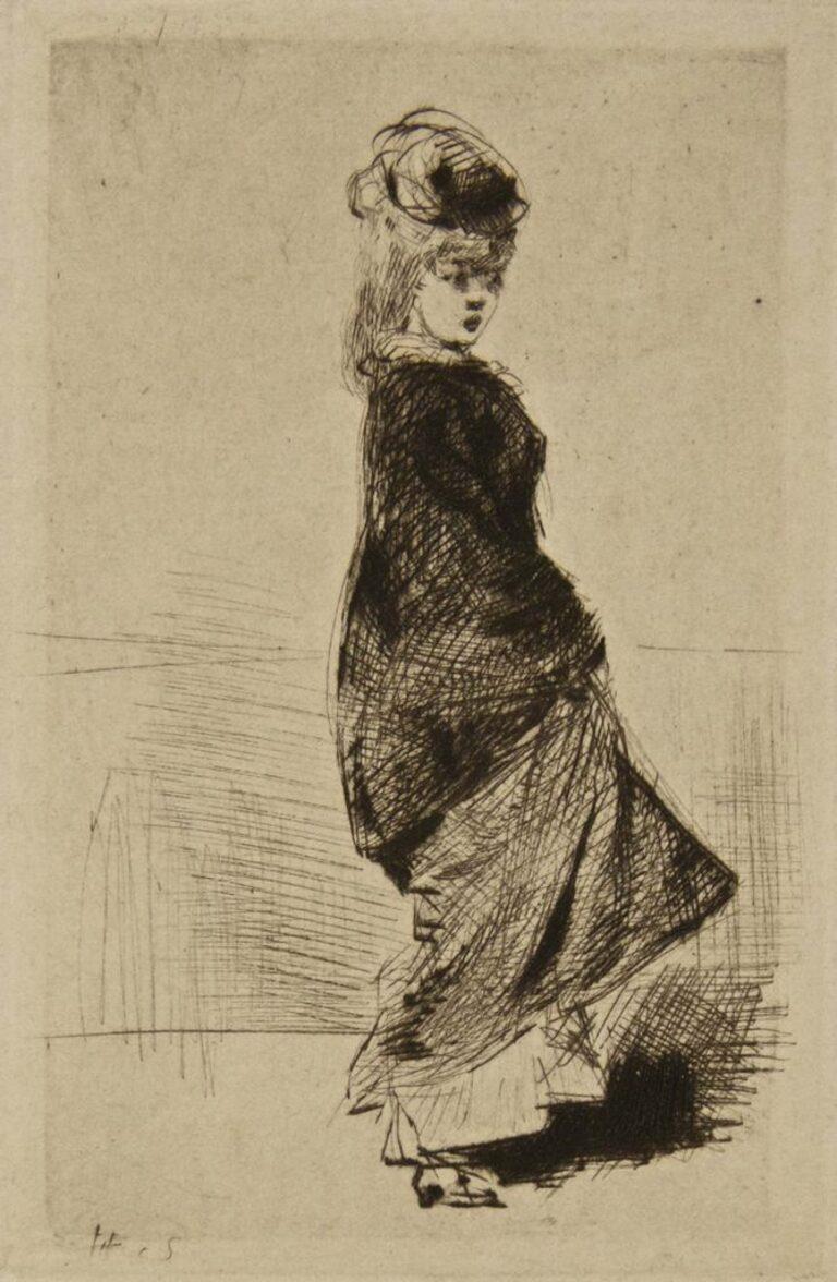 Giuseppe De Nittis Figurative Print - Model - Etching by G. De Nittis - 1870s