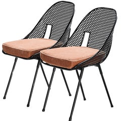 Pareja de sillas de comedor Giuseppe De Vivo de acero chapado en negro perforado
