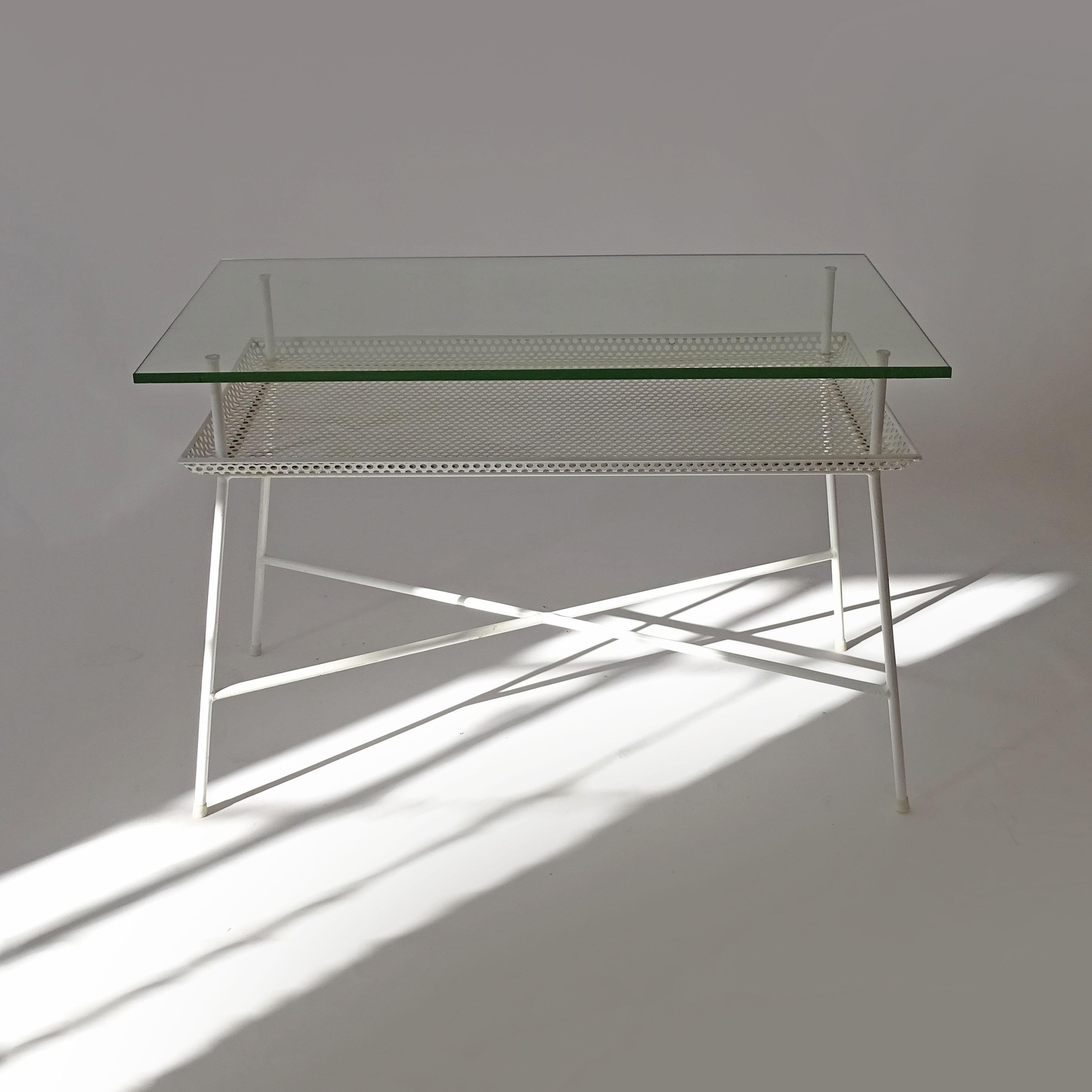 Sublime Giuseppe De Vivo Perforated Metal Double Top Console Table, 
Italy 1950s