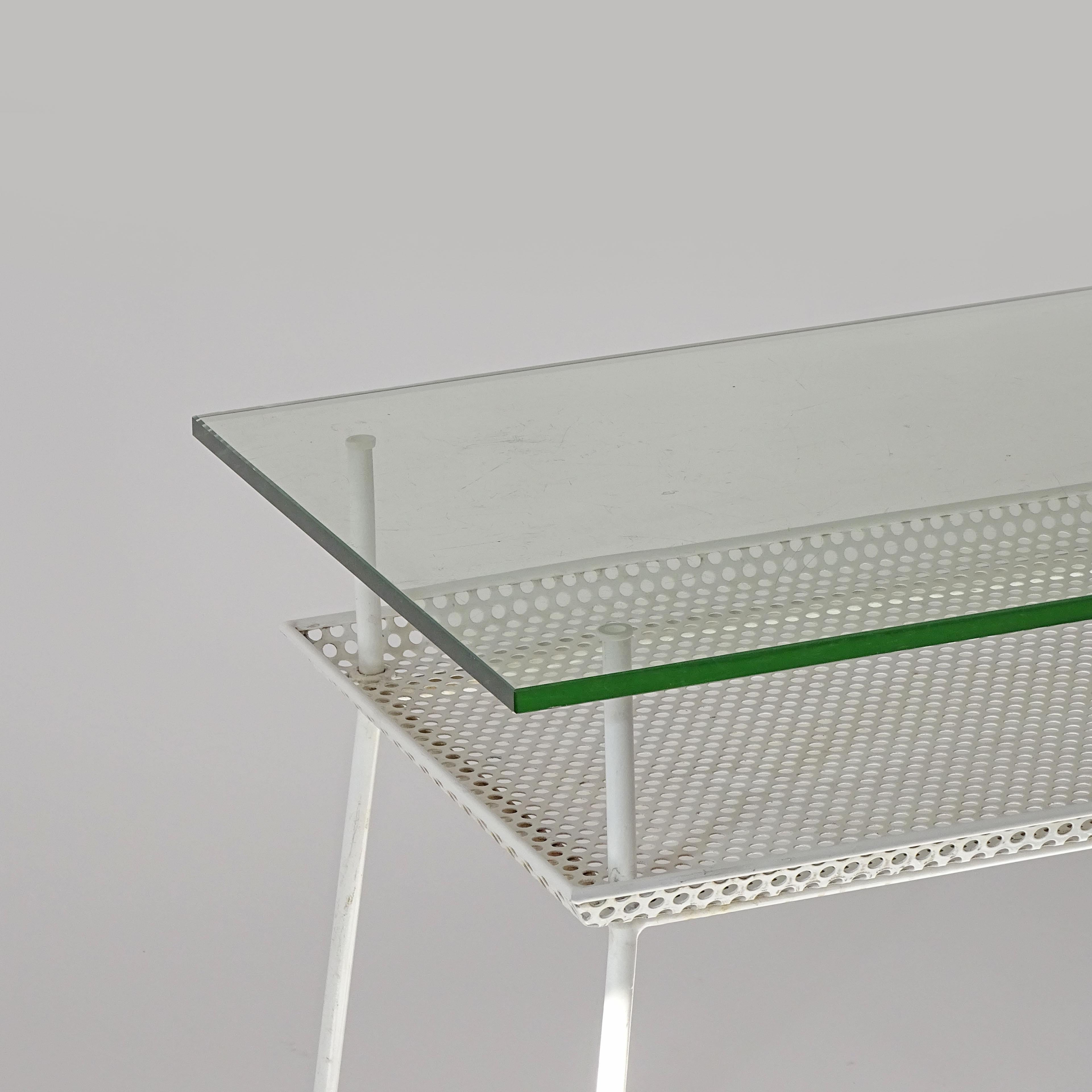 Mid-Century Modern Giuseppe De Vivo Perforated Metal Double Top Console Table, Italy 1950s For Sale