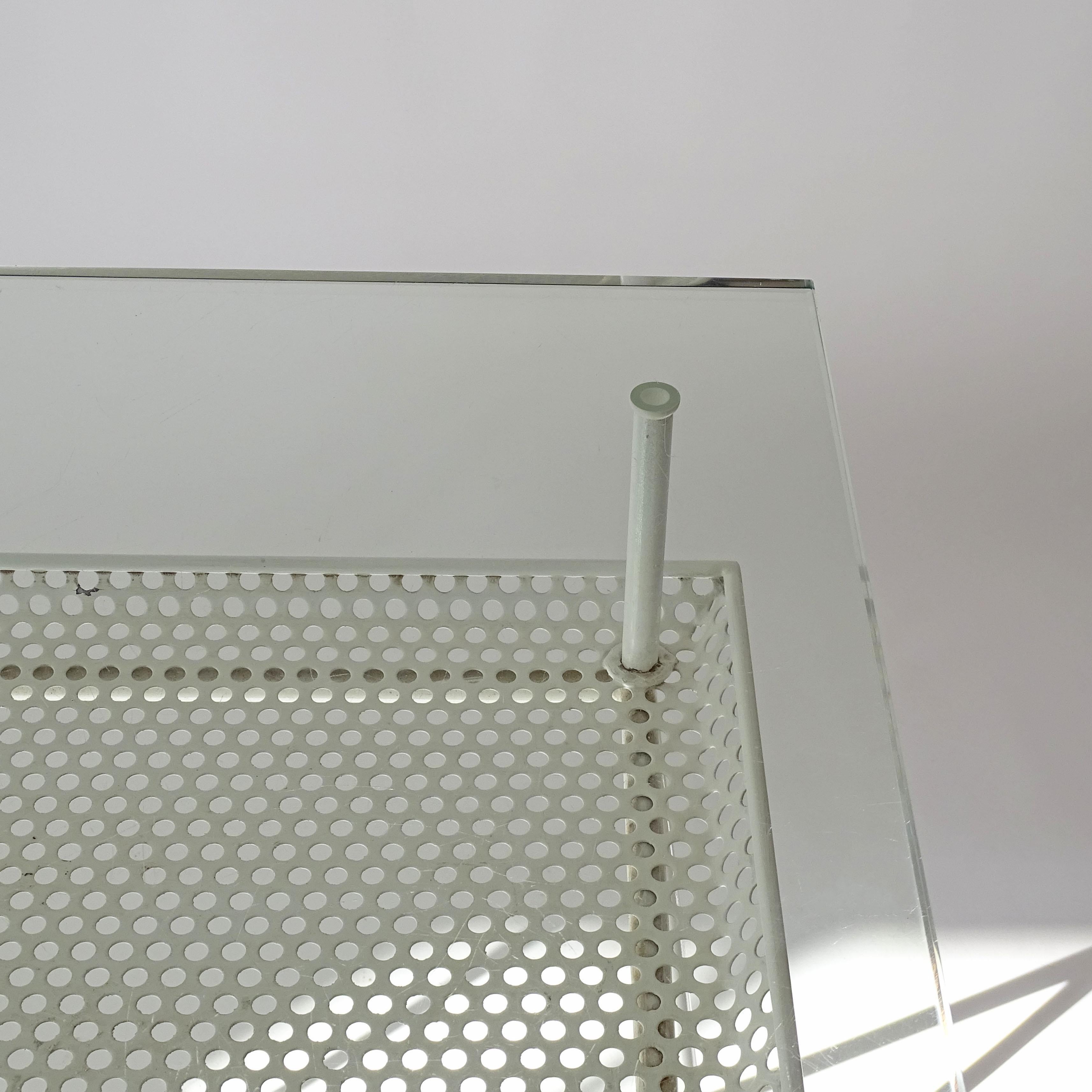 Mid-20th Century Giuseppe De Vivo Perforated Metal Double Top Console Table, Italy 1950s For Sale