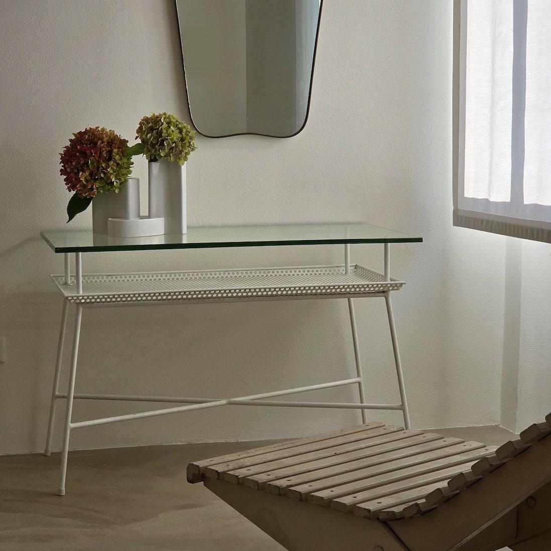Giuseppe De Vivo Perforated Metal Double Top Console Table, Italy 1950s For Sale 1