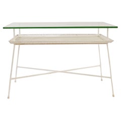 Table console à double plateau en métal perforé Giuseppe De Vivo, Italie, années 1950