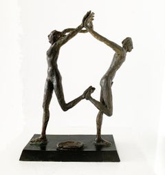 Vintage Dancing together. Contemporary figurative bronze sculpture, Italian artist