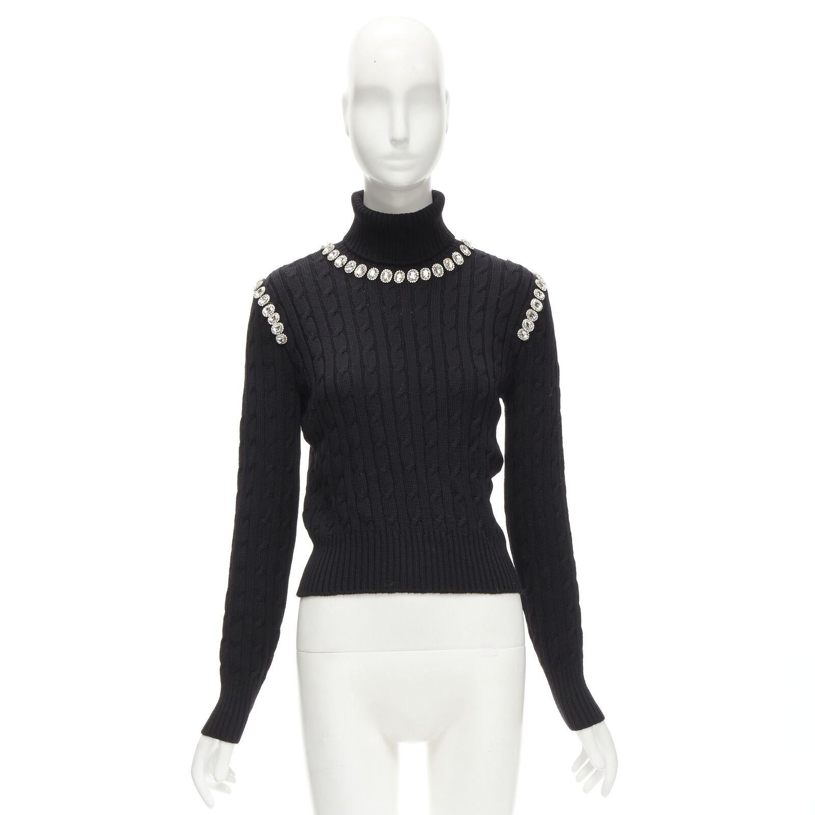 GIUSEPPE DI MORABITO black wool crystal embellished cable knit turtleneck IT38 For Sale 5