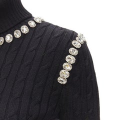 GIUSEPPE DI MORABITO black wool crystal embellished cable knit turtleneck IT38