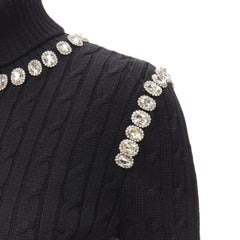 GIUSEPPE DI MORABITO black wool crystal embellished cable knit turtleneck IT38