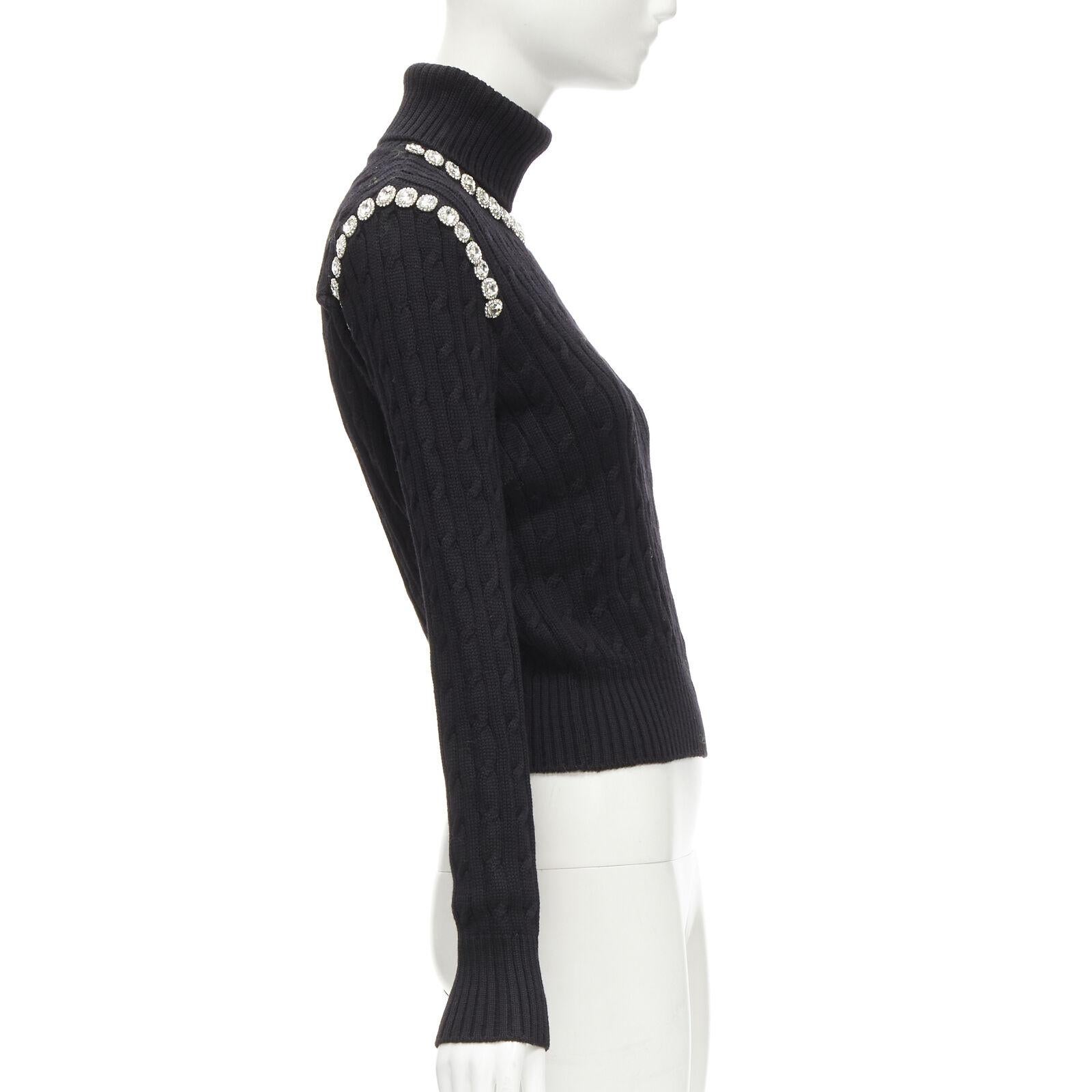 GIUSEPPE DI MORABITO black wool crystal embellished cable knit turtleneck IT38 In Excellent Condition For Sale In Hong Kong, NT