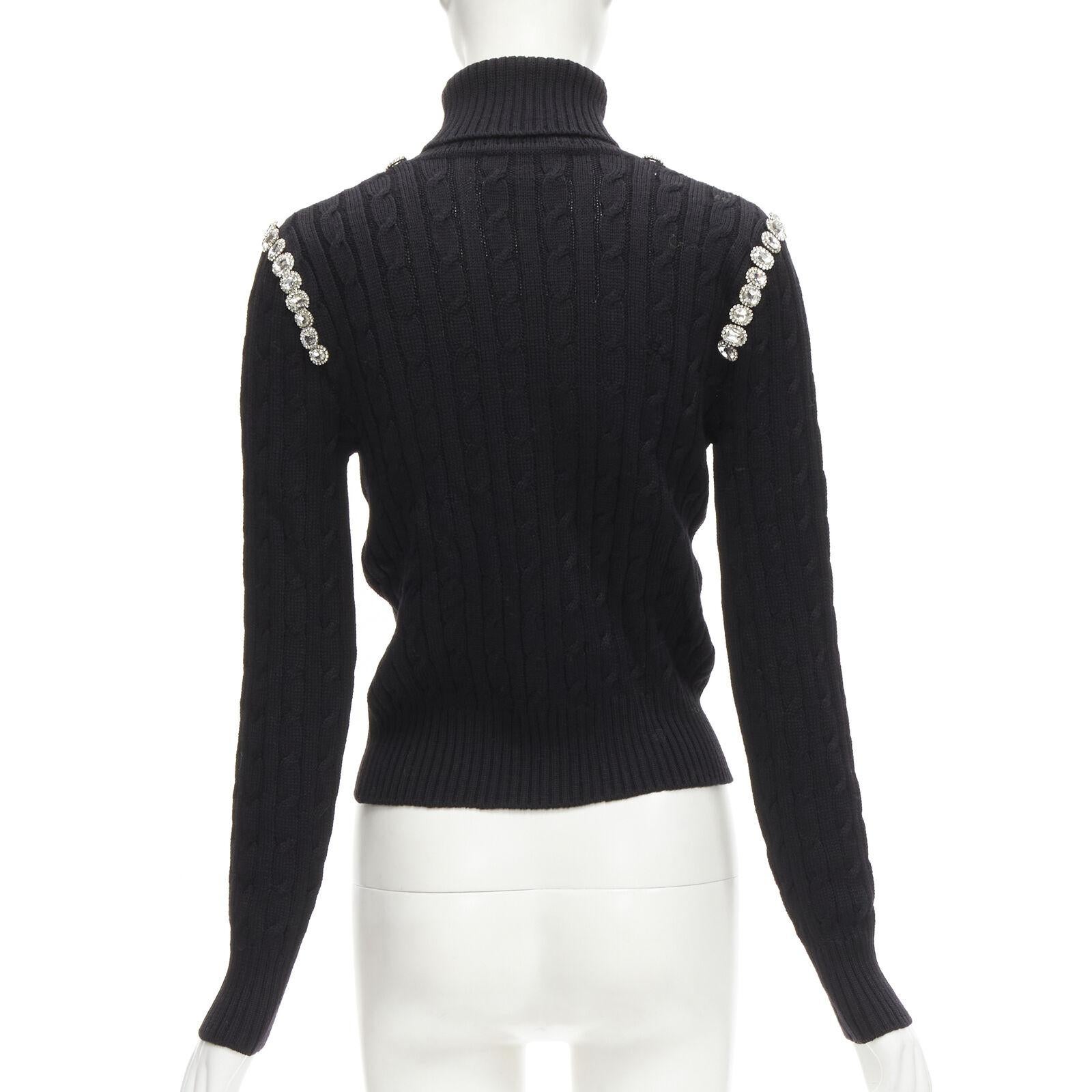 Women's GIUSEPPE DI MORABITO black wool crystal embellished cable knit turtleneck IT38 For Sale