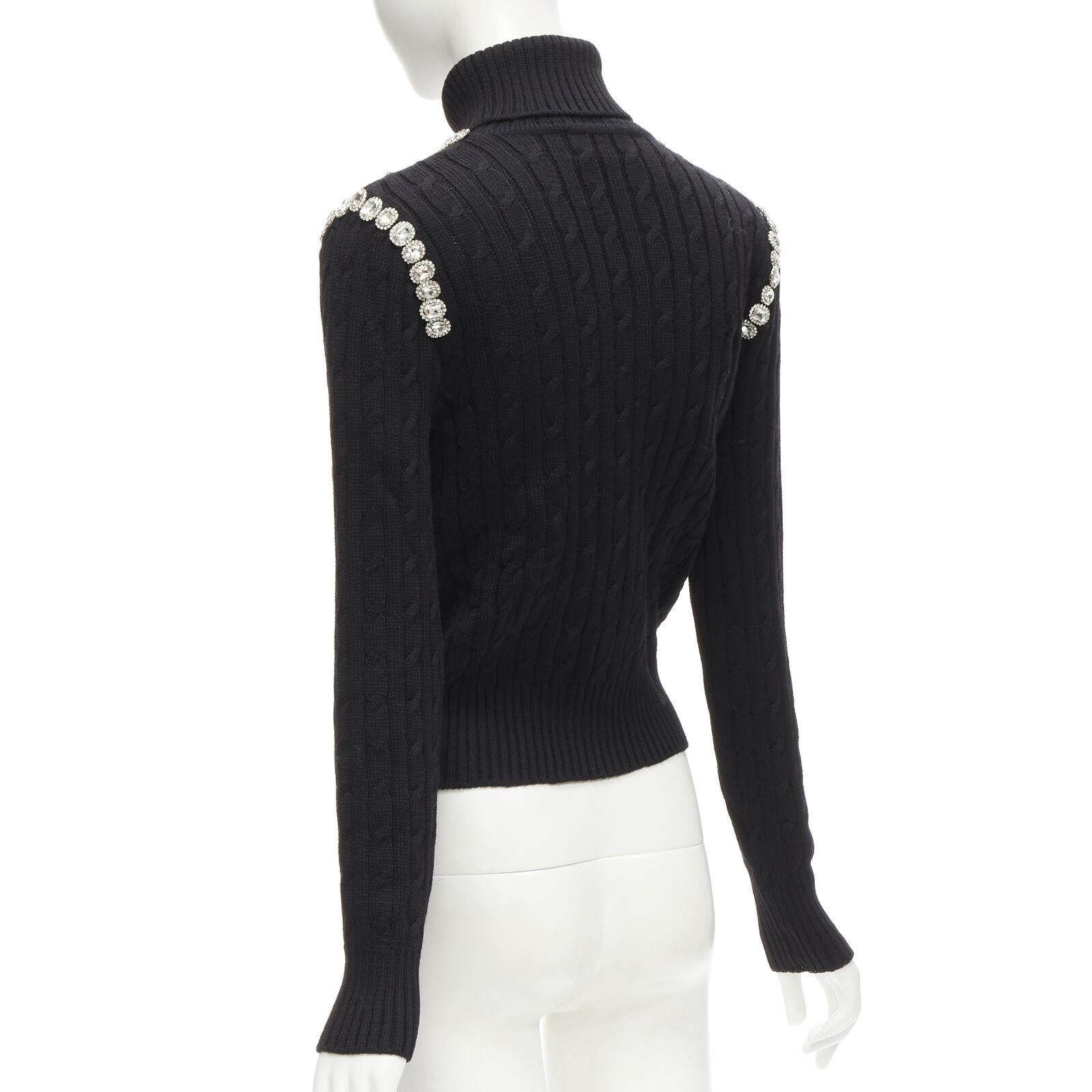 GIUSEPPE DI MORABITO black wool crystal embellished cable knit turtleneck IT38 For Sale 1