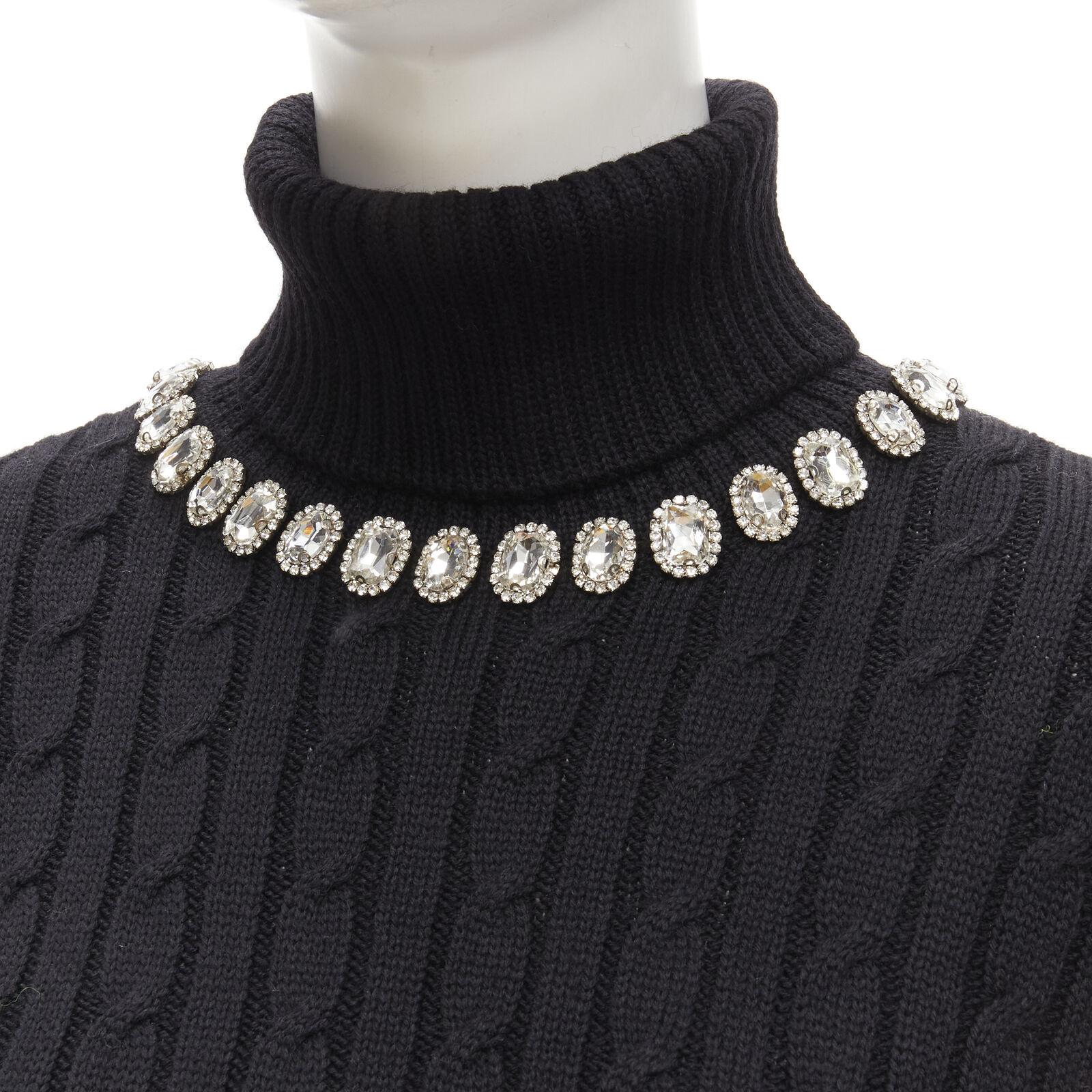 GIUSEPPE DI MORABITO black wool crystal embellished cable knit turtleneck IT38 For Sale 2