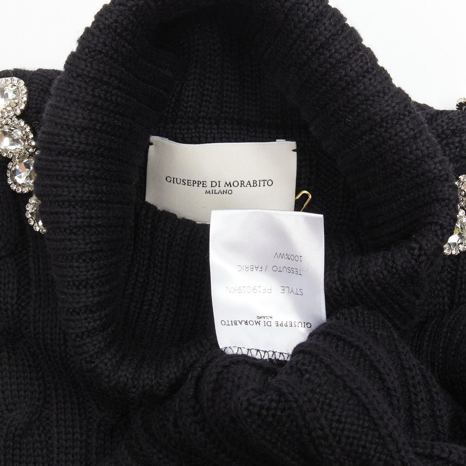 GIUSEPPE DI MORABITO black wool crystal embellished cable knit turtleneck IT38 For Sale 4