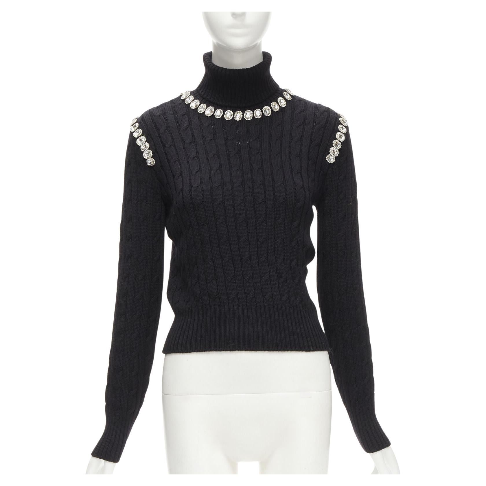 GIUSEPPE DI MORABITO black wool crystal embellished cable knit turtleneck IT38 For Sale