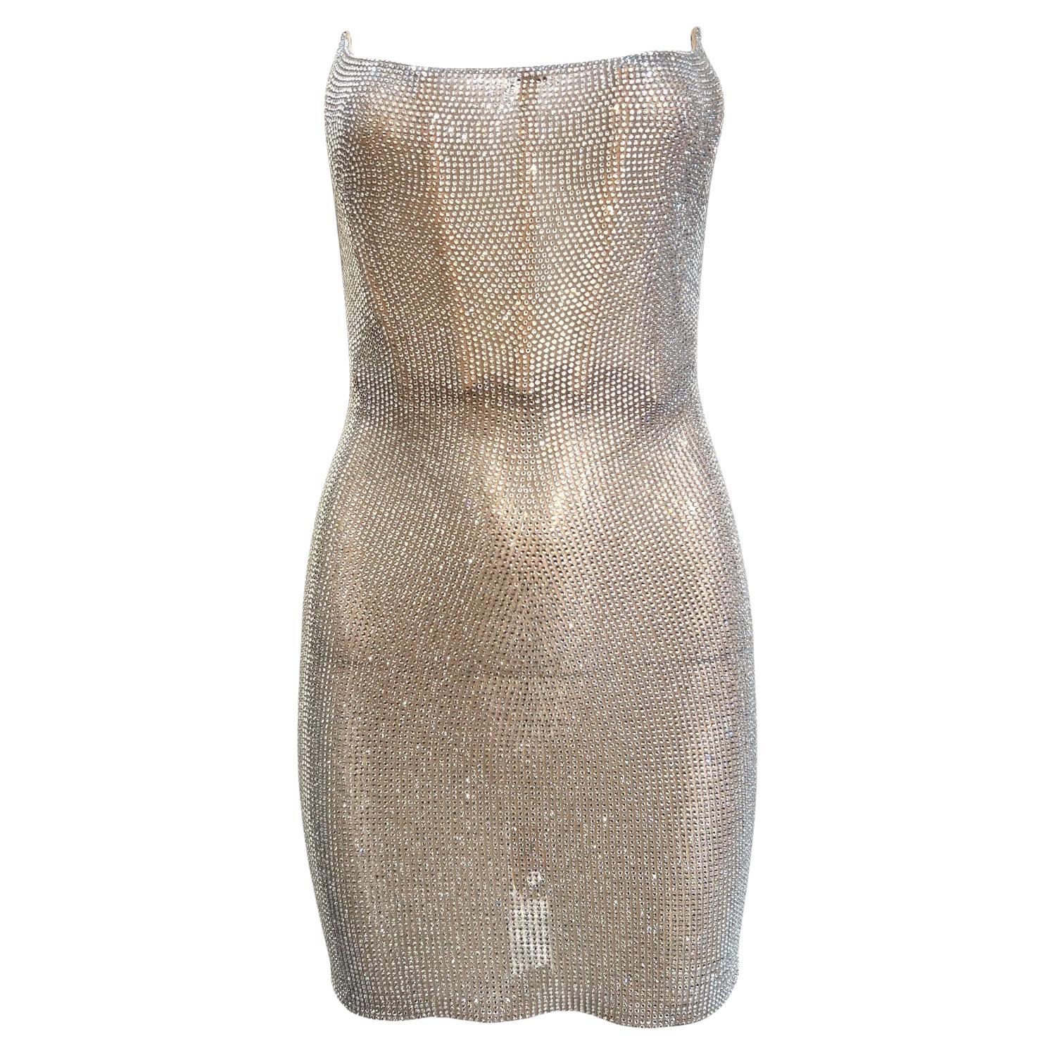Giuseppe Di Morabito Crystal Covered Naked Strapless Mini Dress For Sale