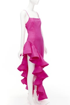 GIUSEPPE DI MORABITO fuchsia pink  asymmetric ruffle high leg dress IT38 XS