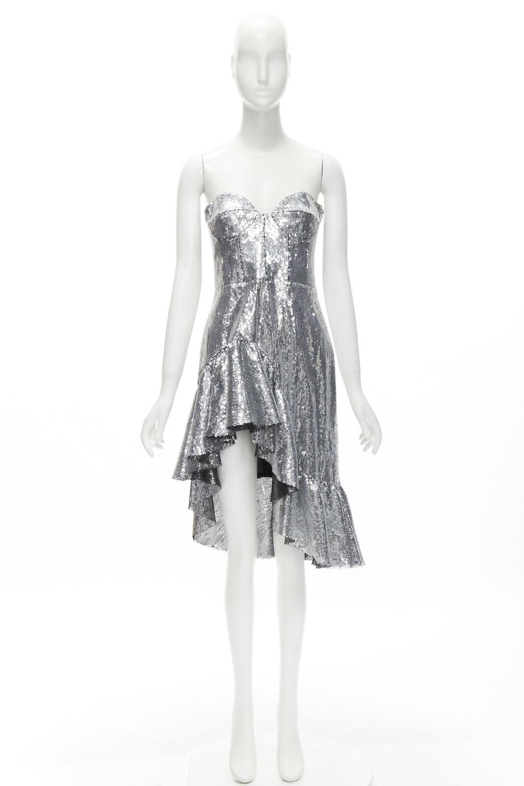 GIUSEPPE DI MORABITO LUISAVIAROMA silver sequins ruffle skirt dress IT38 XS For Sale 2