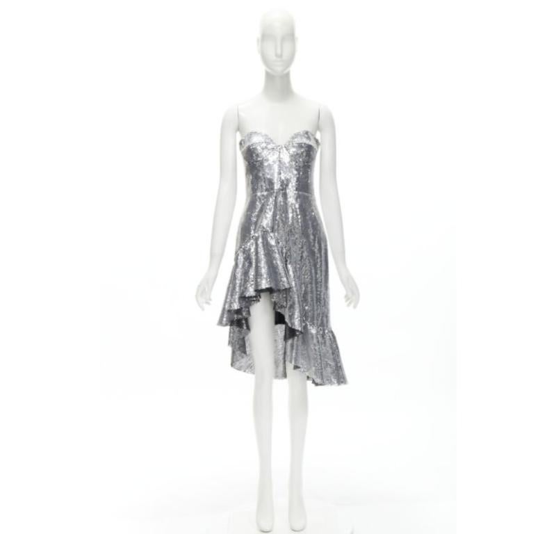 GIUSEPPE DI MORABITO LUISAVIAROMA silver sequins ruffle skirt dress IT38 XS 5