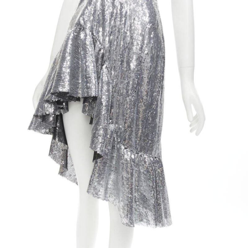 GIUSEPPE DI MORABITO LUISAVIAROMA silver sequins ruffle skirt dress IT38 XS
Reference: AAWC/A00066
Brand: Giuseppe Di Morabito
Model: Luisa Via Roma collaboration
Material: Polyester
Color: Silver
Pattern: Solid
Closure: Zip
Lining:  Polyester
Extra