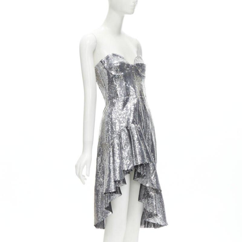 Silver GIUSEPPE DI MORABITO LUISAVIAROMA silver sequins ruffle skirt dress IT38 XS