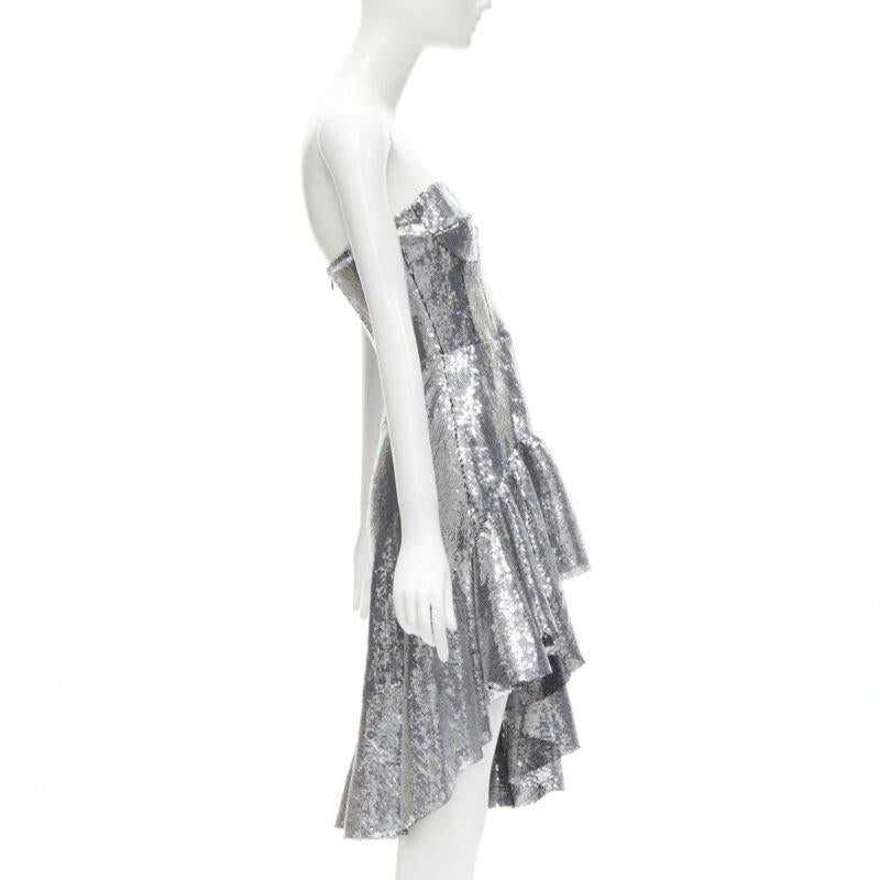 GIUSEPPE DI MORABITO LUISAVIAROMA silver sequins ruffle skirt dress IT38 XS In Excellent Condition In Hong Kong, NT