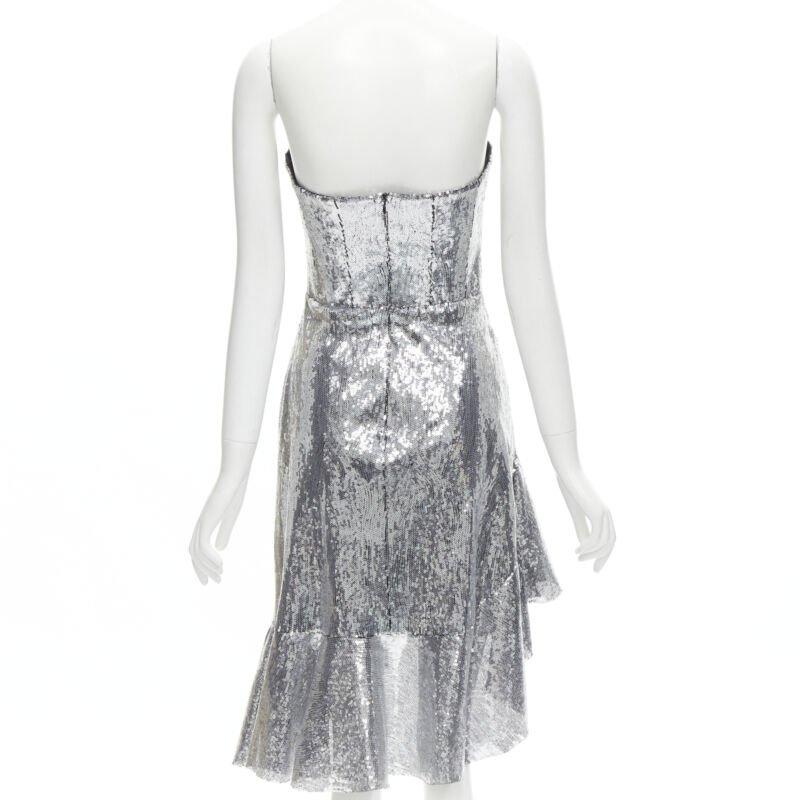 Women's GIUSEPPE DI MORABITO LUISAVIAROMA silver sequins ruffle skirt dress IT38 XS