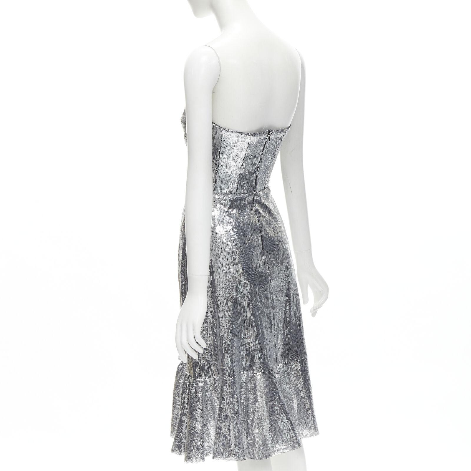Silver GIUSEPPE DI MORABITO LUISAVIAROMA silver sequins ruffle skirt dress IT38 XS For Sale