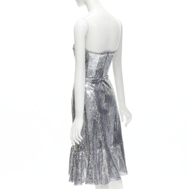 GIUSEPPE DI MORABITO LUISAVIAROMA silver sequins ruffle skirt dress IT38 XS 1